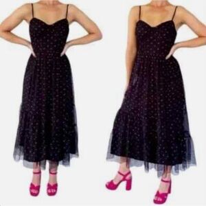 Betsey Johnson Tulle Dress Black w/Pink embroidery SZ 12 NWT